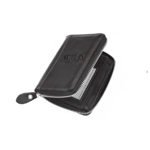 skórzany portfel czarny WILD 708 rozłożony / WILD 708 black leather wallet open view